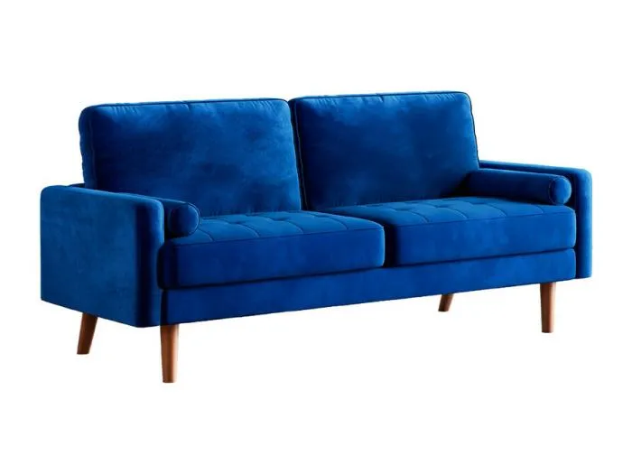 Rechte Samtsofa blau und massives Holz - 3 Plätze - Maximale Last 300 kg - 176x78x85 cm
