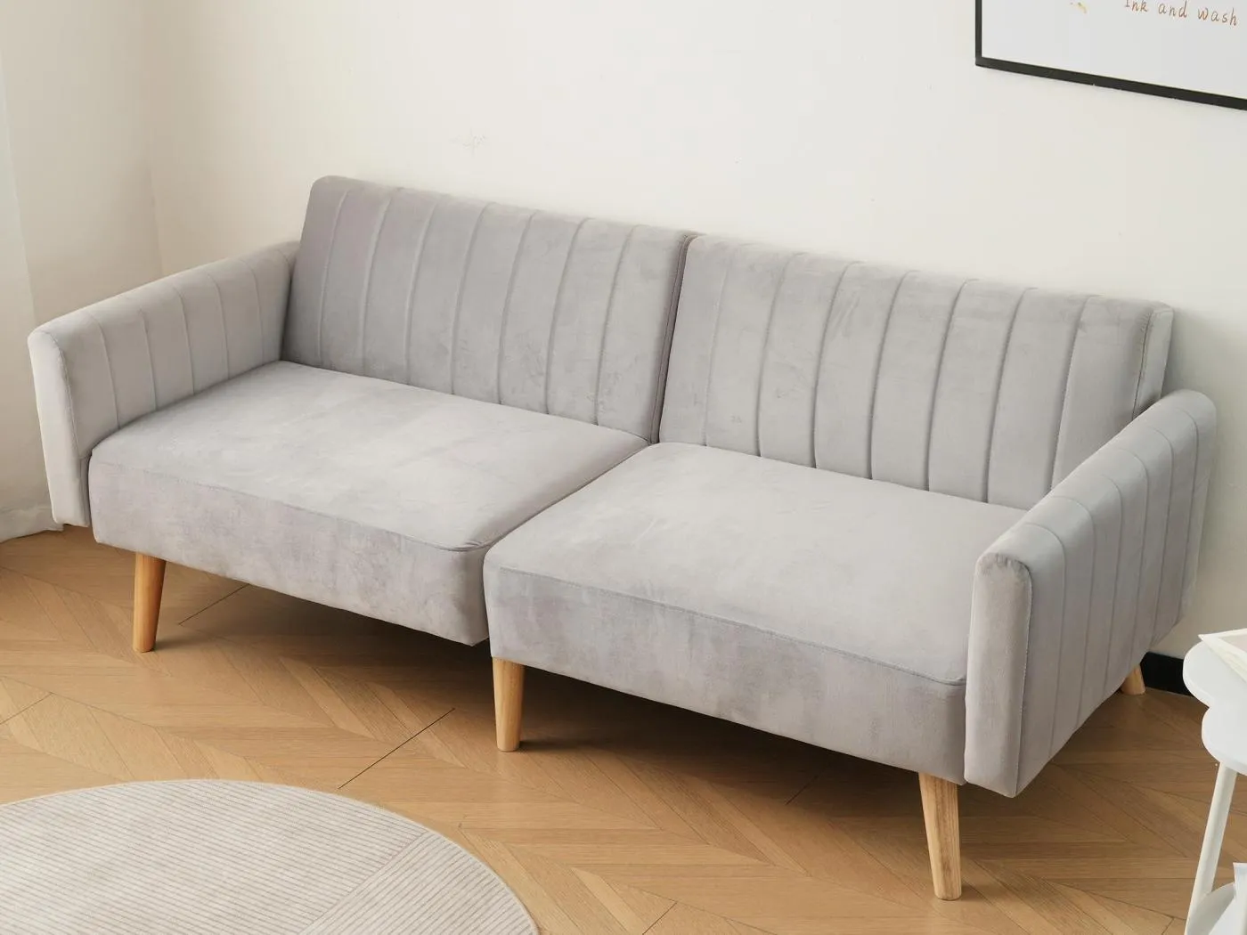 2-in-1-Sofa 178x75x68 cm - klappbare Rückenlehne - Samt - Hellgrau