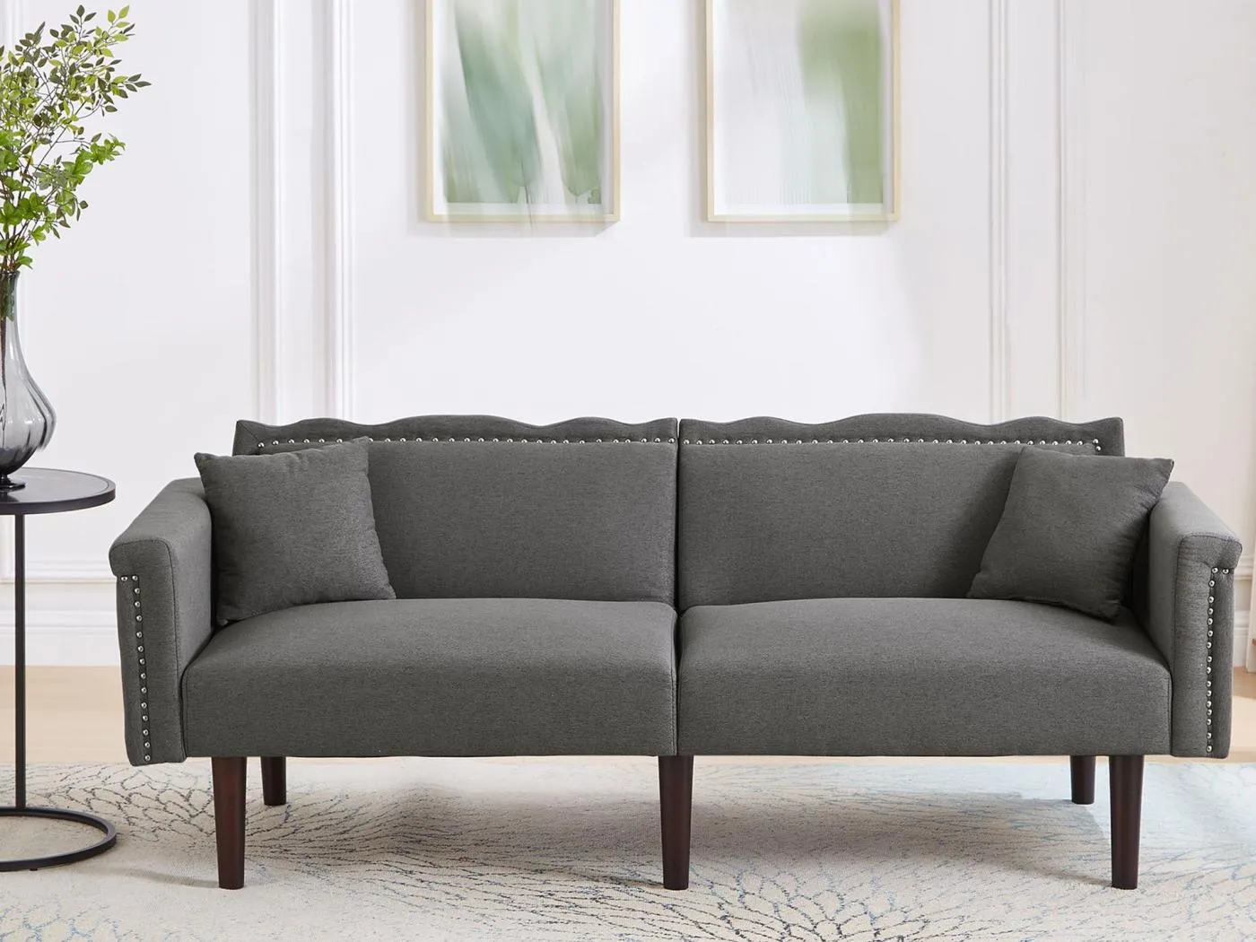 2-in-1 Multifunktionssofa - 2-Sitzer Sofa - Verstellbare Liegefunktion - Individuell verstellbare Doppelrückenlehne - Baumwoll-Leinen-Stoff - Grau