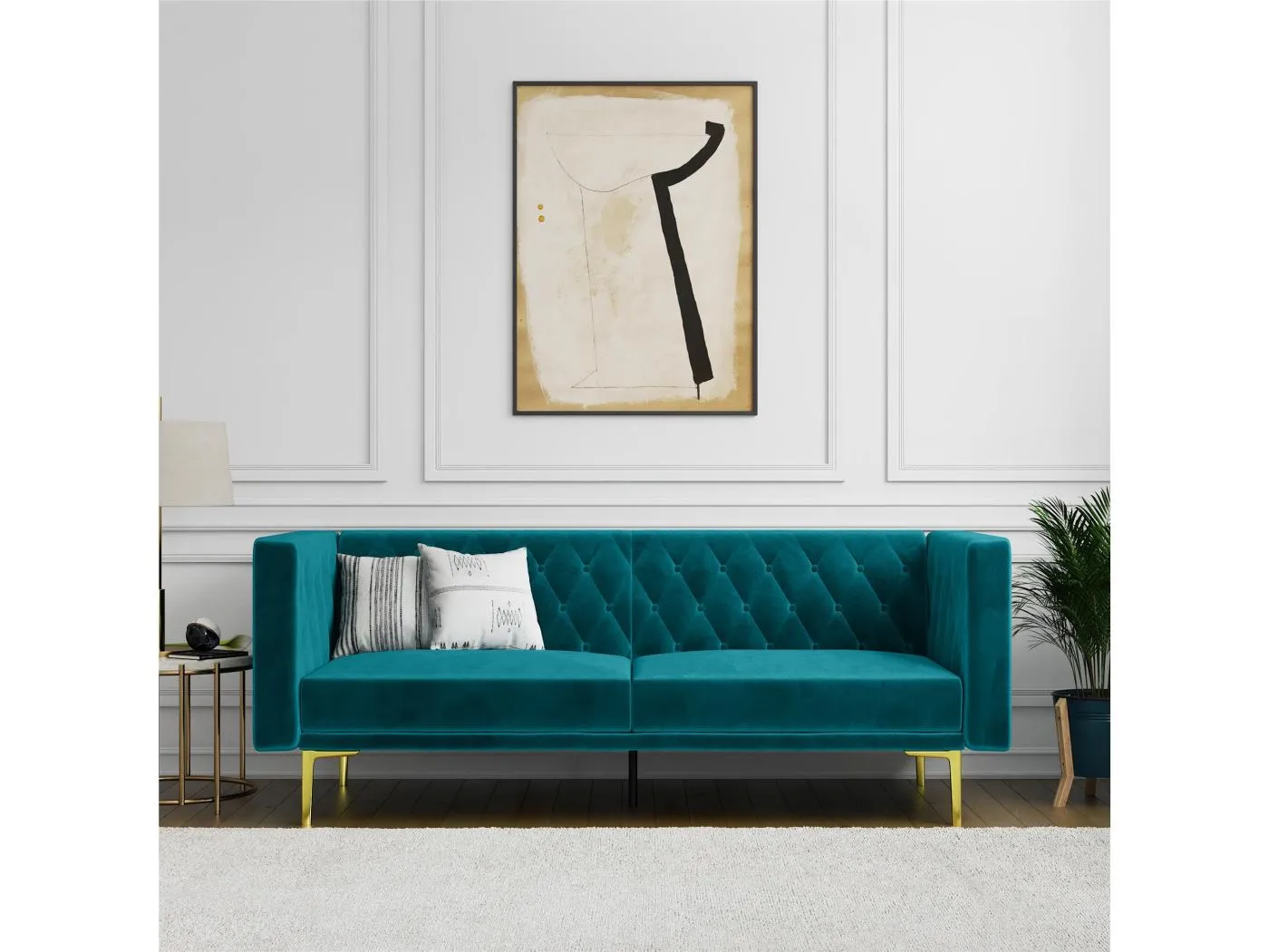 Marseille | Sofa 3-Sitzer aus Samt in Grün - Goldene Metallbeine