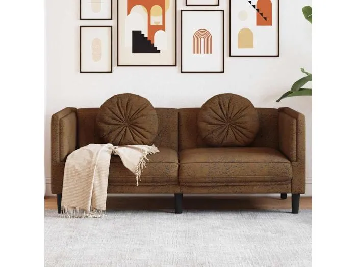 2-Sitzer Sofa mit Kissen Braun Kunstleder Wildleder-Optik