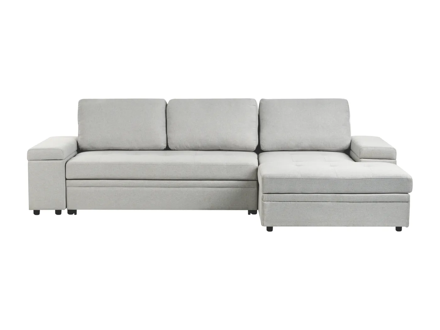 3-Sitzer Ecksofa Leinenoptik hellgrau links Schlaffunktion Strauraum Hirsley