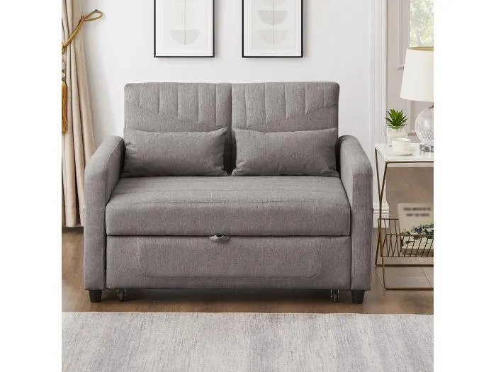 Doppelsofa faltbar, faltbares Design, verstellbare Rückenlehne, Baumwoll- und Leinenstoff,grau
