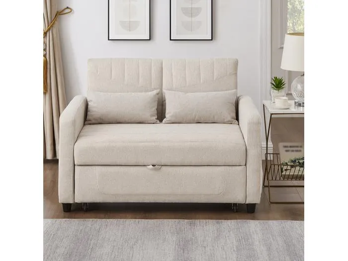 Zweisitzer-Klappsofa, ausklappbares Design, verstellbare Rückenlehne, Baumwoll- und Leinenstoff,beige