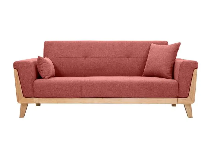 Skandinavisches Sofa aus terracottafarbenem Stoff mit Samteffekt und hellem Holz 3-Sitzer FJORD
