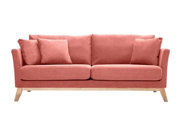 Skandinavisches Sofa aus terracottafarbenem Stoff mit Samteffekt, abnehmbarem Bezug und hellem Holz 3-Sitzer OSLO