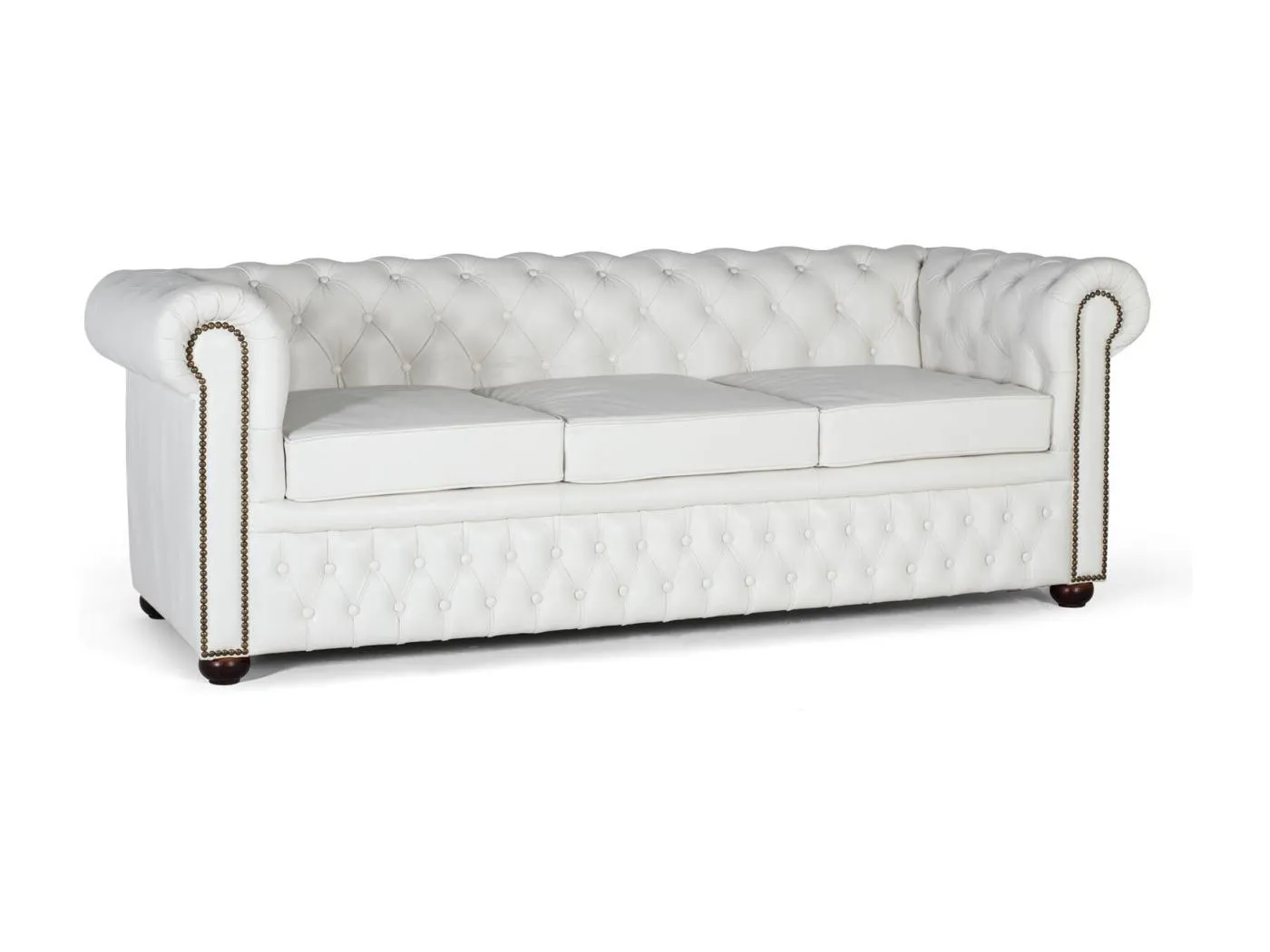 Dreisitziges Chester-Sofa, gepolstert mit weißem Naturleder