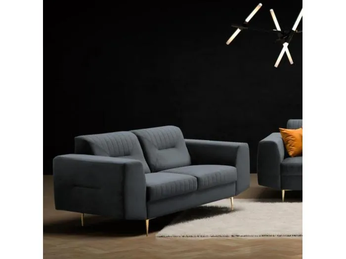 2-SITZER SOFA Venezia dunkelgrau mit goldenen Beinen