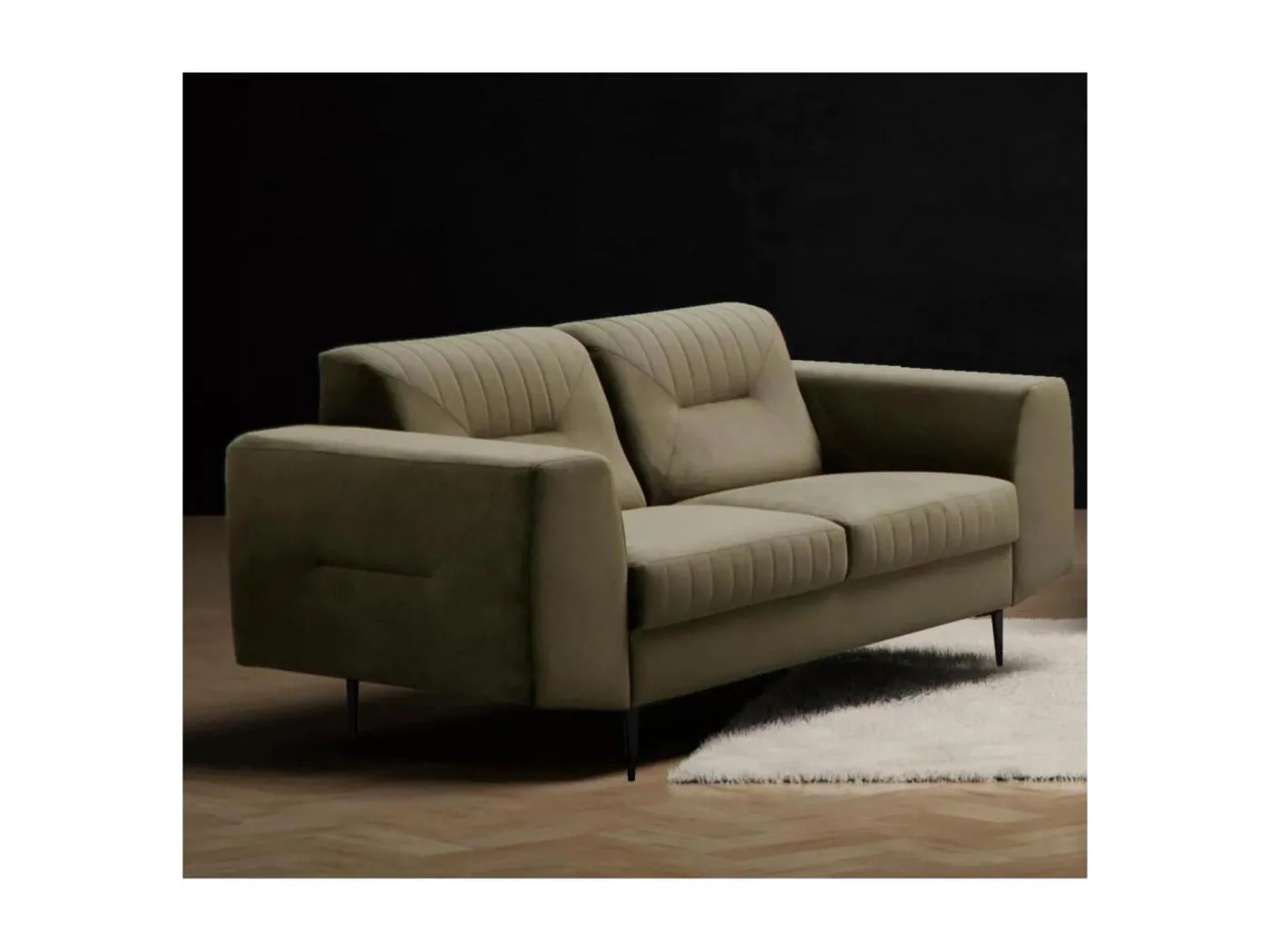 2-SITZER SOFA Venezia olivgrün mit schwarzen Beinen