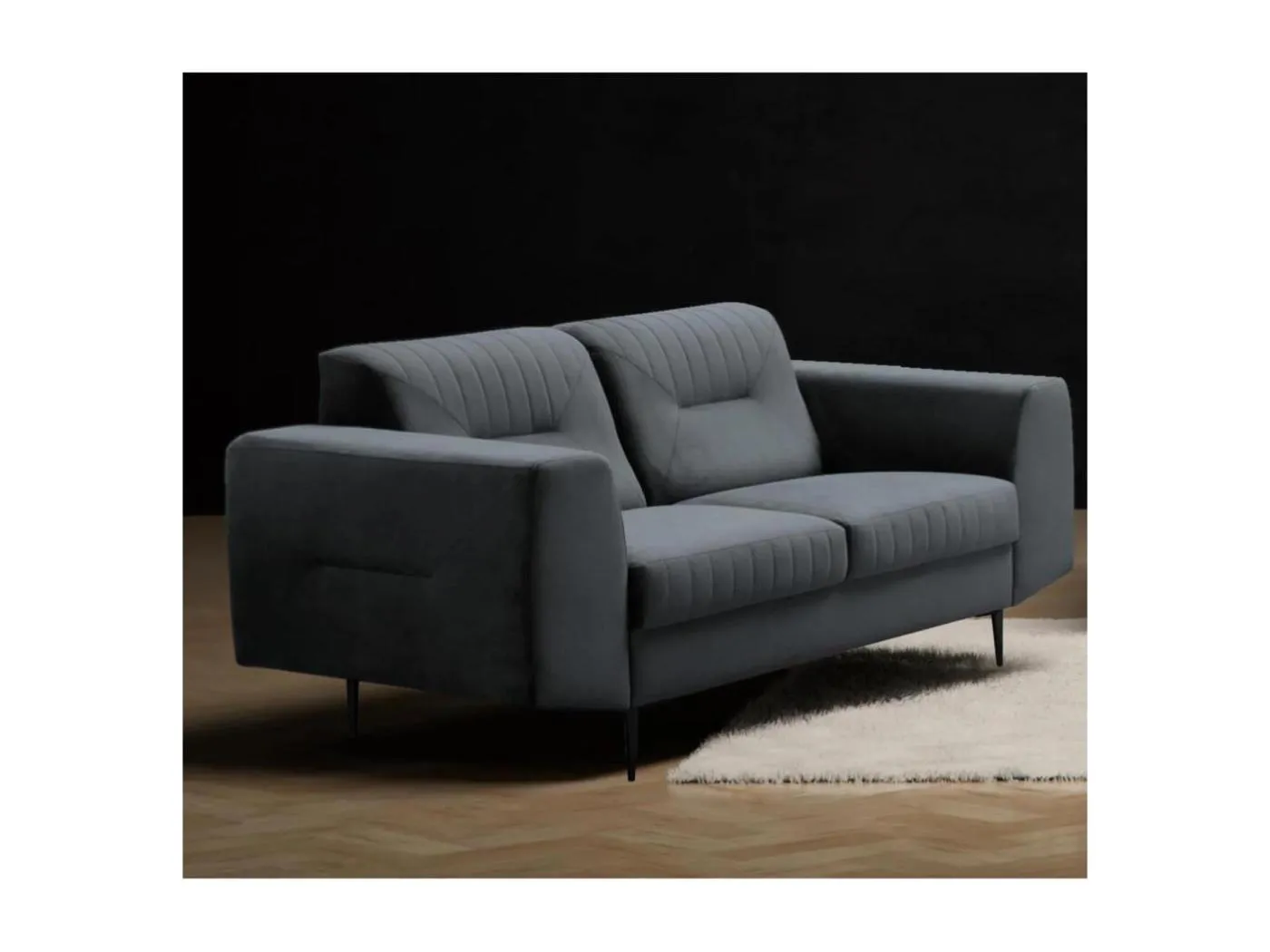 2-SITZER SOFA Venezia dunkelgrau mit schwarzen Beinen