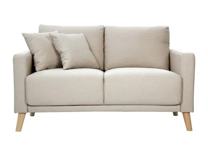 Zweisitzer-Sofa aus beigem Stoff und hellem Holz MUNIK