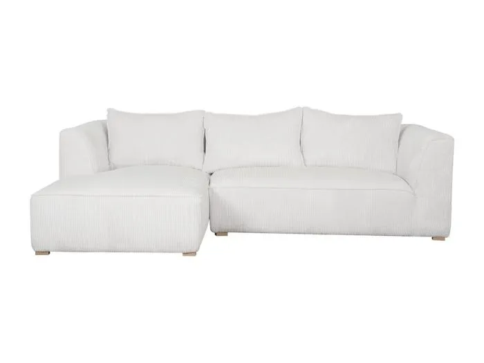 Design-Ecksofa linksseitig aus écrufarbenem Cordstoff mit Samteffekt 3-4 Sitzer PANAM