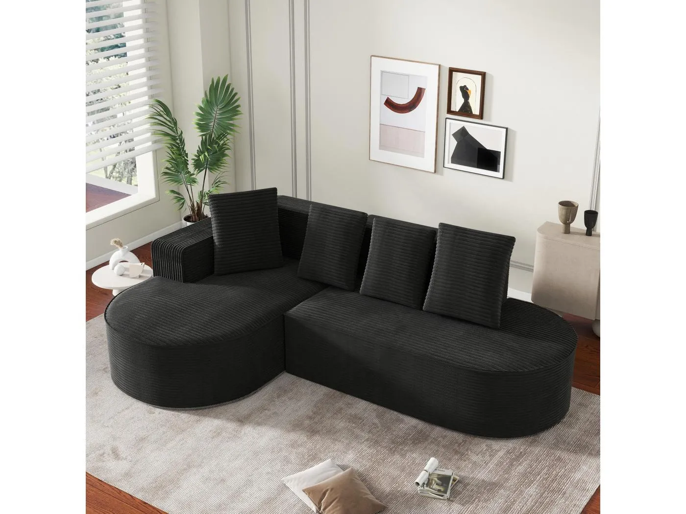 Ecksofa rechts - Sofa mit 4 Kissen - schlichtes wolkendesign - schwarz cord