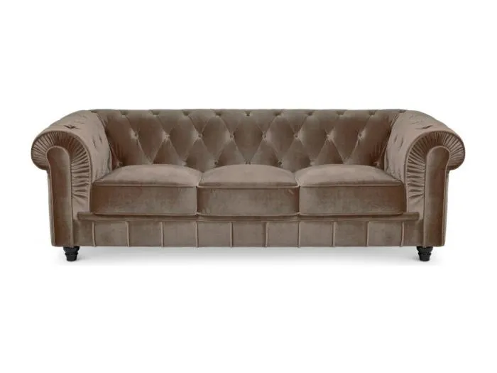 3-Sitzer Samtsofa "Chesterfield" Taupe, gemütlicher und eleganter Stil, 207 cm