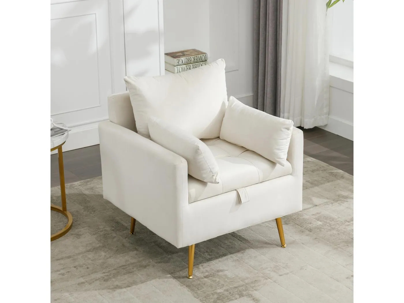 1-Sitzer-Sofa - mit Kissen und Armlehnen - fußhocker mit stauraum - beige