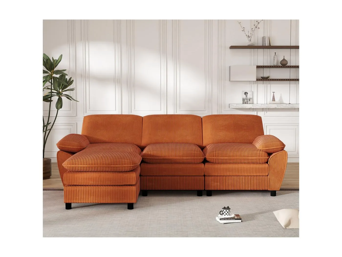 Modulares Sofa, Sofa mit zwei Kissen, Lampenvelours, mit abnehmbarem Bezug, orange