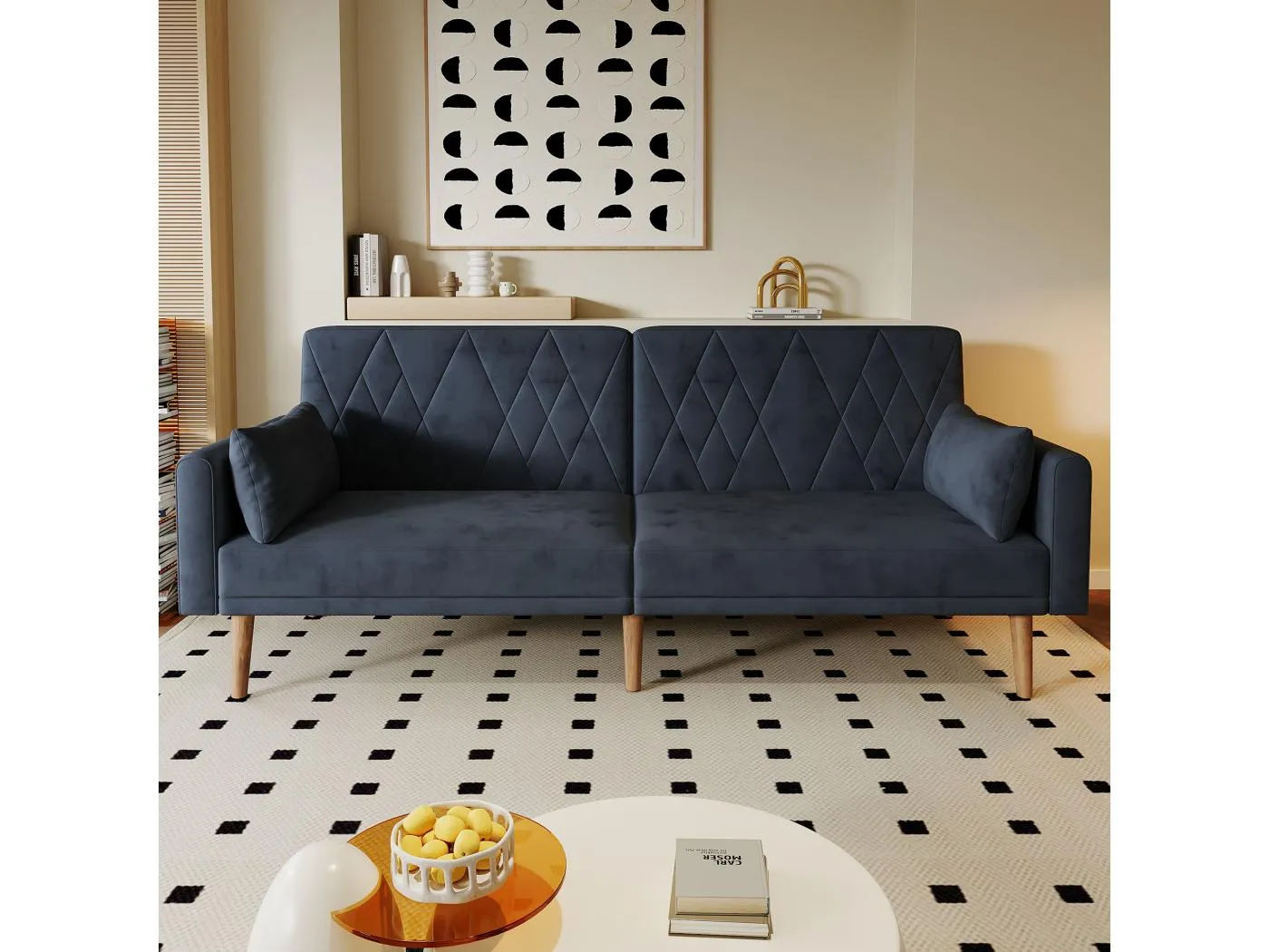 Zweisitziges Sofa, Schlafsofa, mit Schlaffunktion, Samtstoff, dunkelgrau