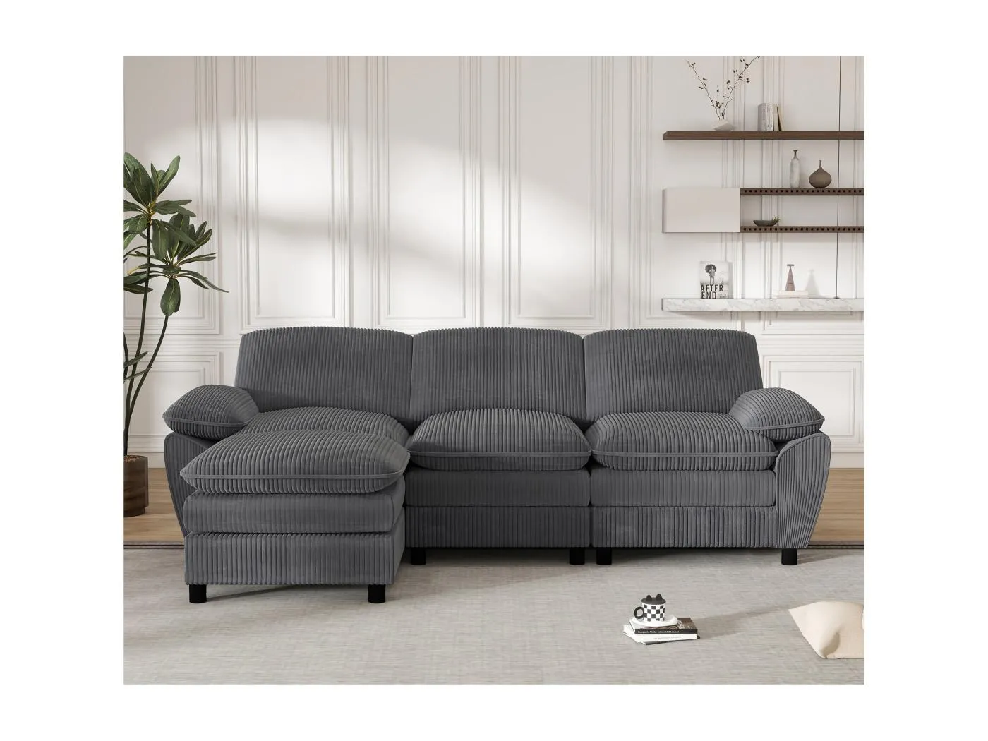 Modulares Sofa, Sofa mit zwei Kissen, Lampenvelours, mit abnehmbarem Bezug, dunkelgrau