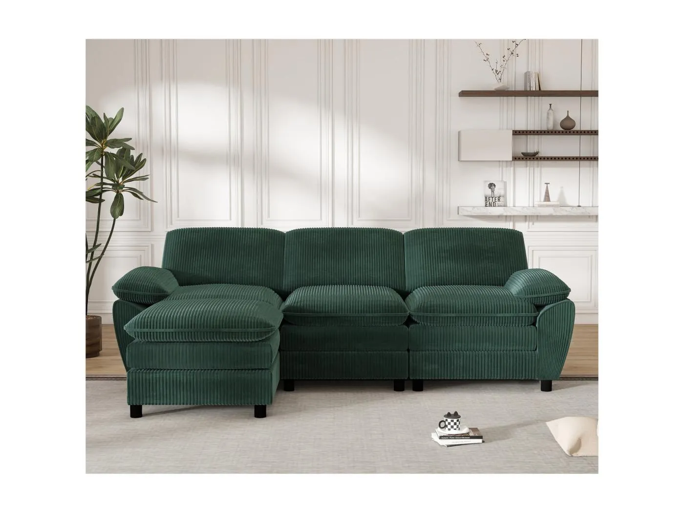 Modulares Sofa, Sofa mit zwei Kissen, Lampenvelours, mit abnehmbarem Bezug, grün