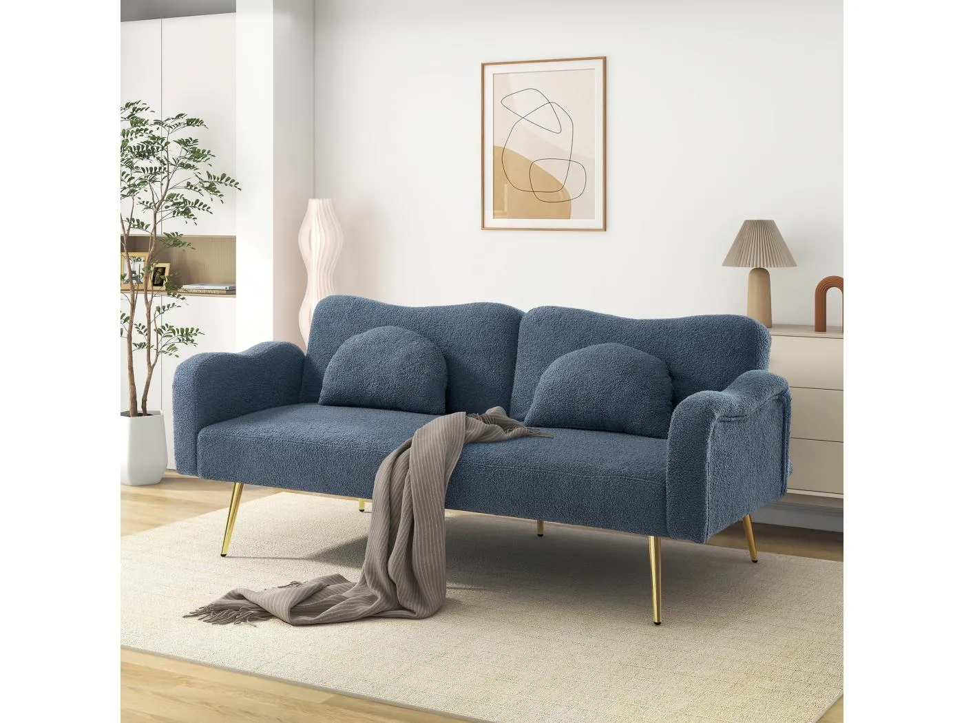 2-Sitzer-Schlafsofa – 175 x 79 x 82 cm – mit verstellbarer Rückenlehne – Samt – Blau