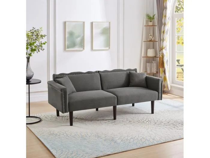 Ausziehbares Schlafsofa - mit unabhängig verstellbaren Rückenlehnen und 2 Kissen - Baumwoll-Leinen-Stoff - 176x72/89x72cm - Grau