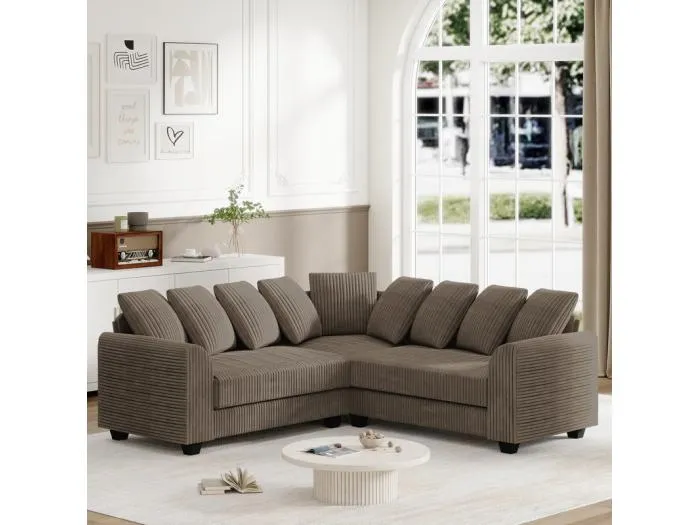 Modulare Eckcouch aus Cordstoff für 5 Personen, mit 9 Kissen, 83 cm super große Sitzfläche, Braun