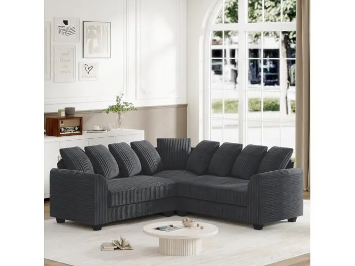 Modulare Eckcouch aus Cordstoff für 5 Personen, mit 9 Kissen, 83 cm super große Sitzfläche, Grau