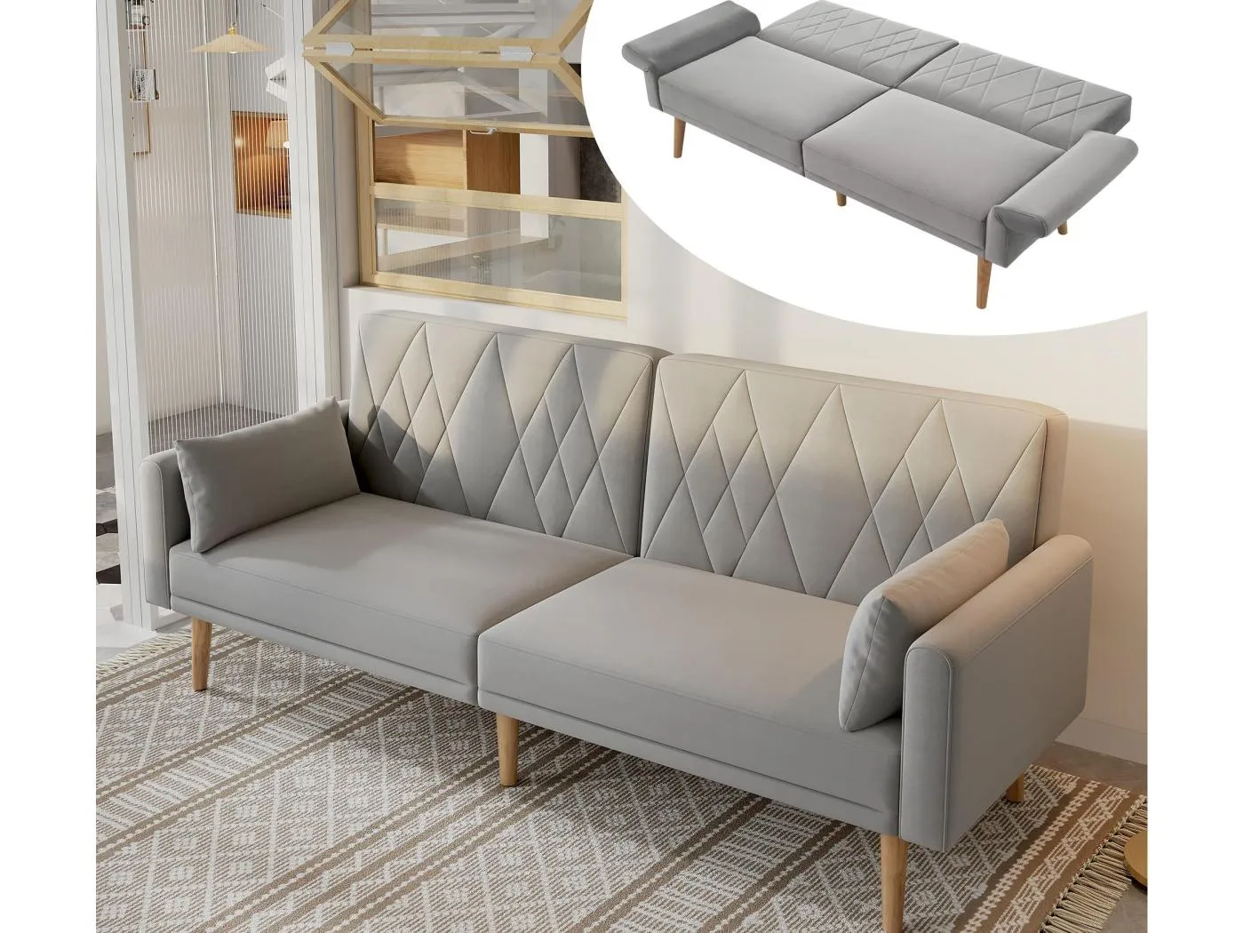 Zweisitzer-Sofa 180x75x82 cm - Verstellbare Rückenlehne - Samt - Grau