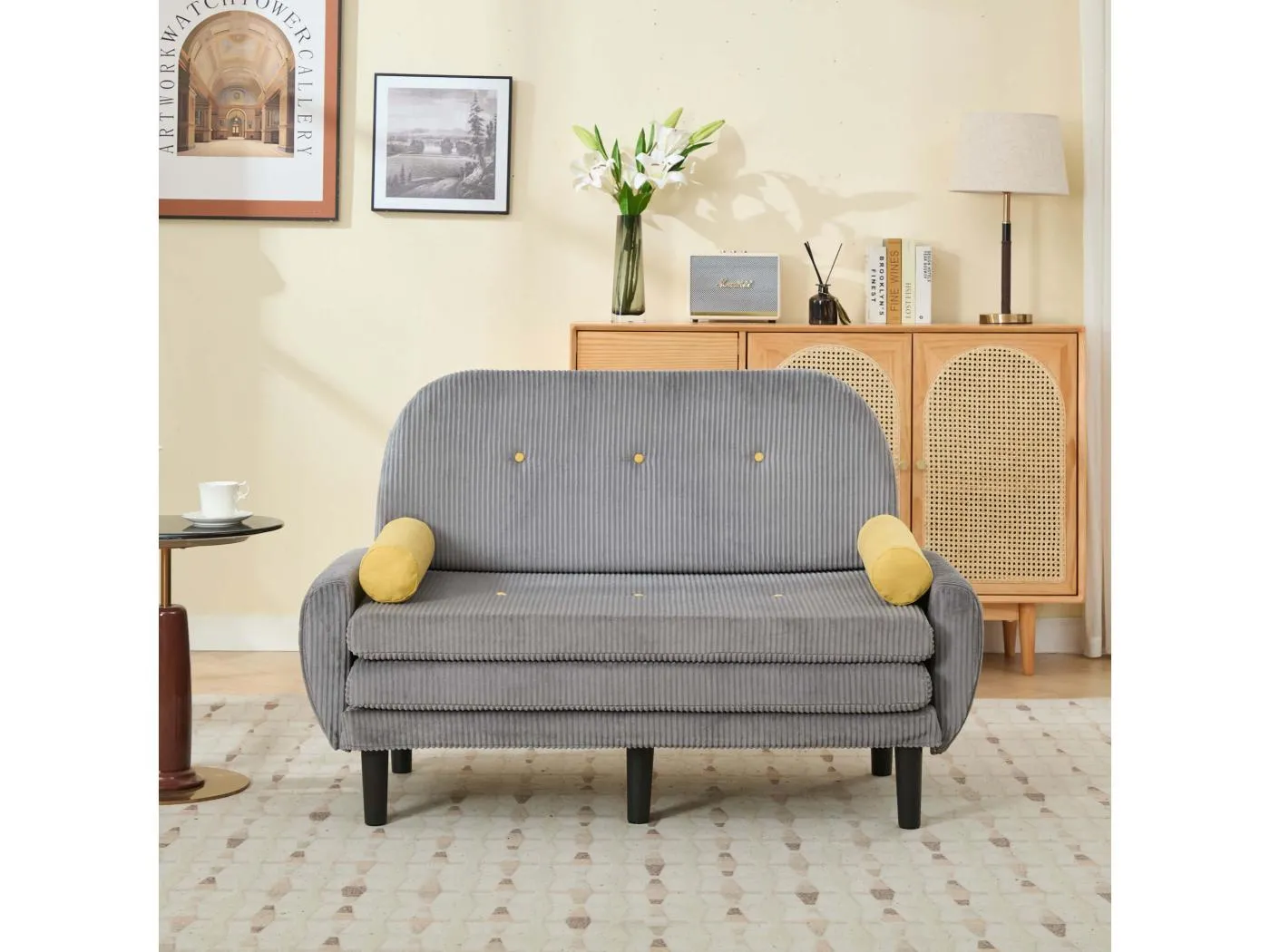 2-Sitzer Schlafsofa aus grauem Cord - umwandelbar in Bett oder Chaiselongue