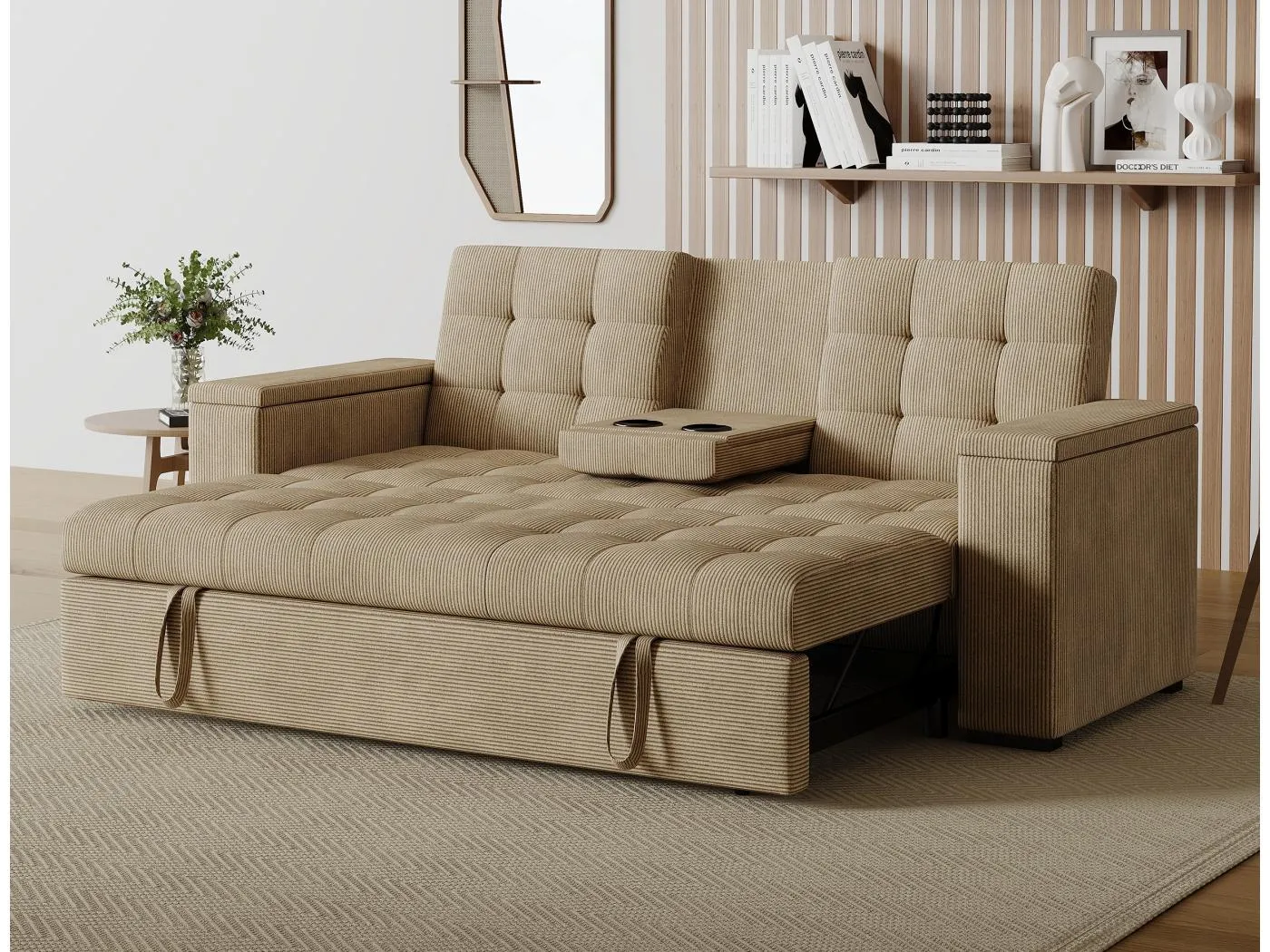 Umbau- und Anreihsofa 3-Sitzer aus Cord in Beige NOHO