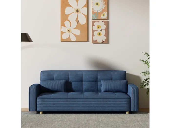3-Sitzer-Schlafsofa aus Stoff, Blau