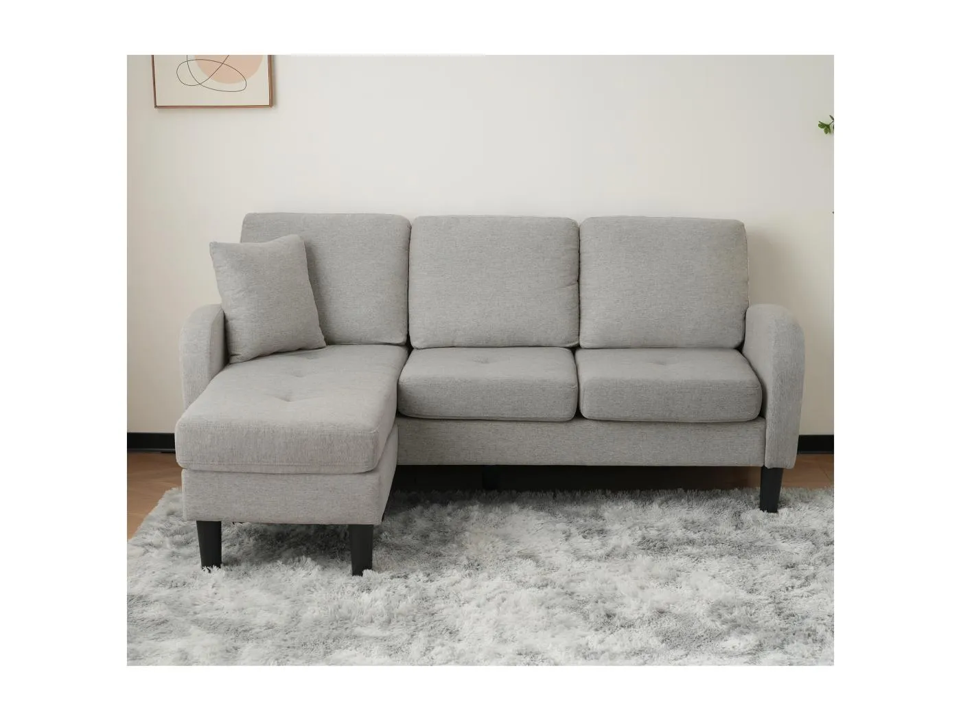 Ecksofa in L-Form, 185 x 118 x 82 cm, atmungsaktiver Baumwollstoff, Füße aus Kunststoff, modulares Design,grau