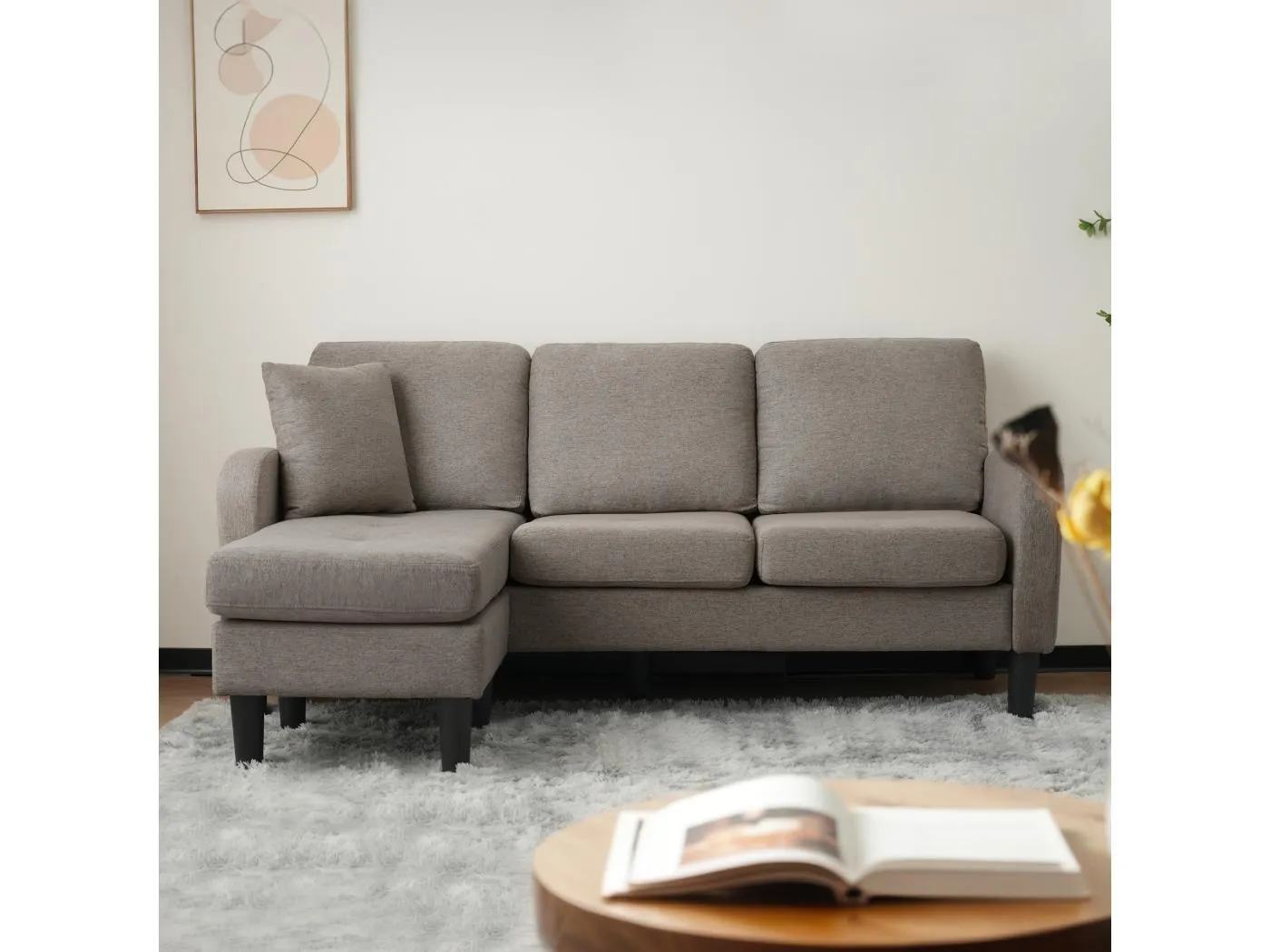 Ecksofa, L-förmig, 185 x 118 x 82 cm, atmungsaktiver Baumwollstoff, Kunststofffüße, modulares Design,grau
