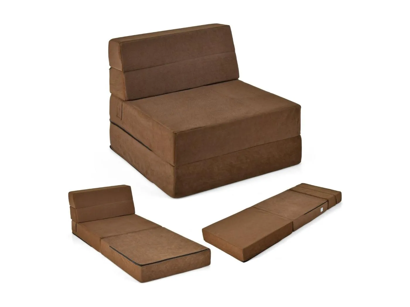 3 in 1 Klappbares Schlafsofa mit Waschbarem Bezug Extra Dick Schaumstoff (15cm) Braun