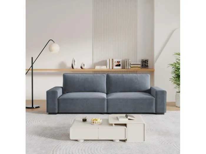 3-Sitzer Sofa Chenille Grau - mit breiten Armlehnen - 220 x 83 x 88 cm