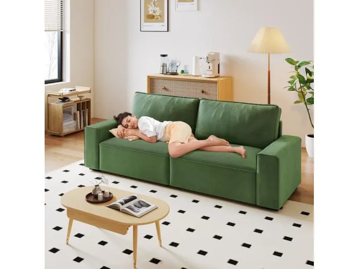 3-Sitzer Sofa Chenille Grün - mit breiten Armlehnen - 220 x 83 x 88 cm