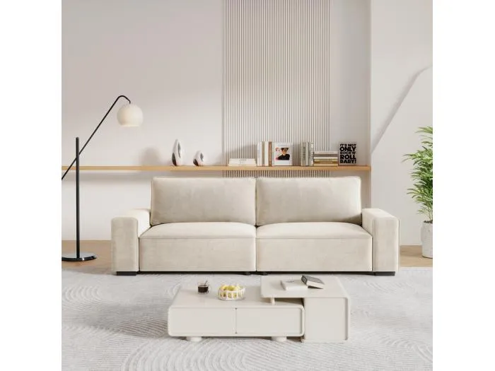 3-Sitzer Sofa Chenille Beige - mit breiten Armlehnen - 220 x 83 x 88 cm