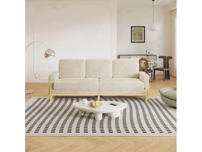 3-Sitzer Sofa - Massivholzrahmen - Chenille Stoff - 220x80x88cm - Beige