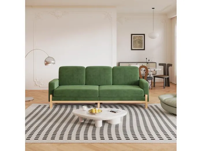 3-Sitzer Sofa - Massivholzrahmen - Chenille Stoff - 220x80x88cm - Grün