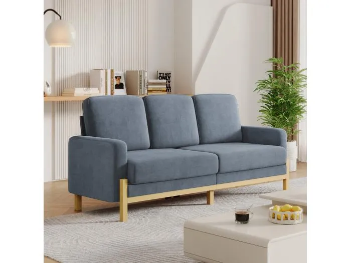 3-Sitzer Sofa - Massivholzrahmen - Chenille Stoff - 220x80x88cm - Grau