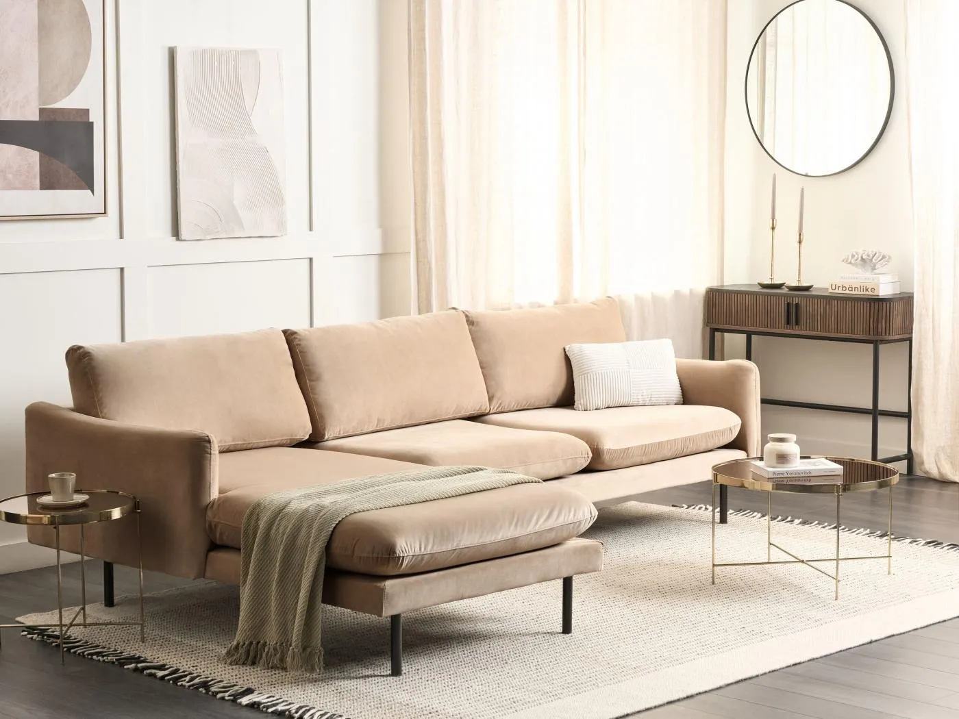 Ecksofa VINTERBRO Samtstoff Beige 4-Sitzer rechtsseitig