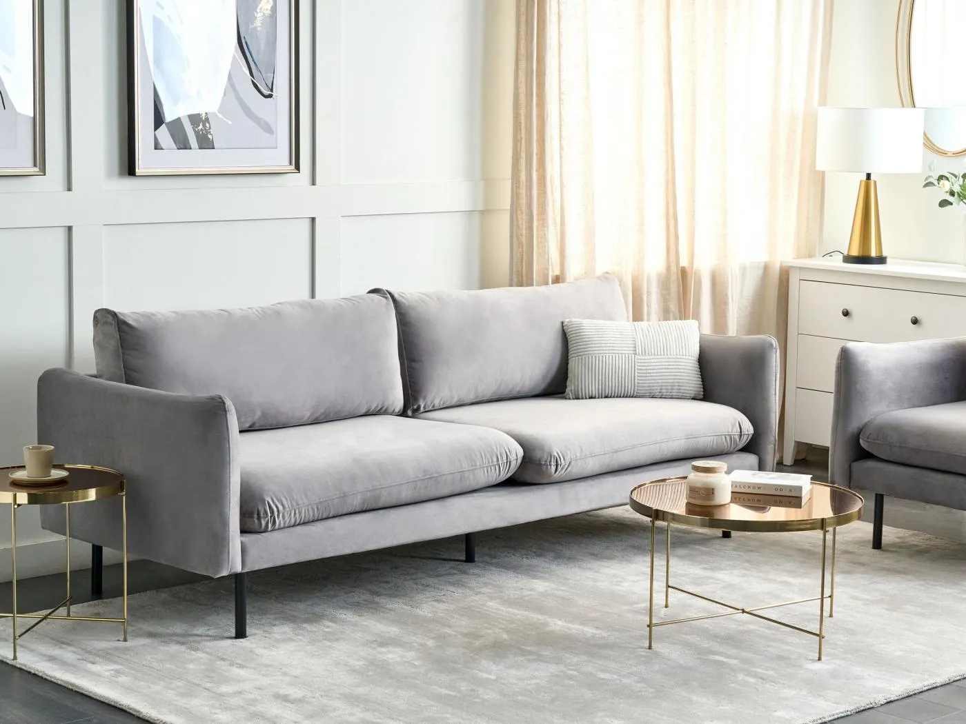 Sofa VINTERBRO Samtstoff Grau 3-Sitzer