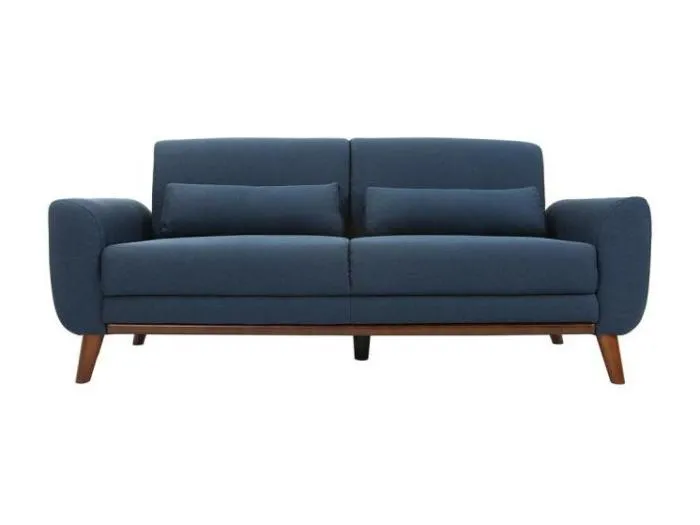 Design-Sofa 3 Plätze Stoff Blau Beine Nussbaum EKTOR