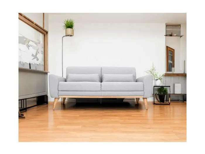 Design-Sofa 3 Plätze Stoff Hellgrau Eichenbeine EKTOR