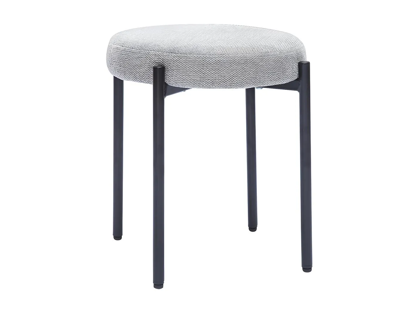 Hocker stapelbar im hellgrauen, texturierten Samtdesign mit schwarzem Metallfuß H41 cm KIKO