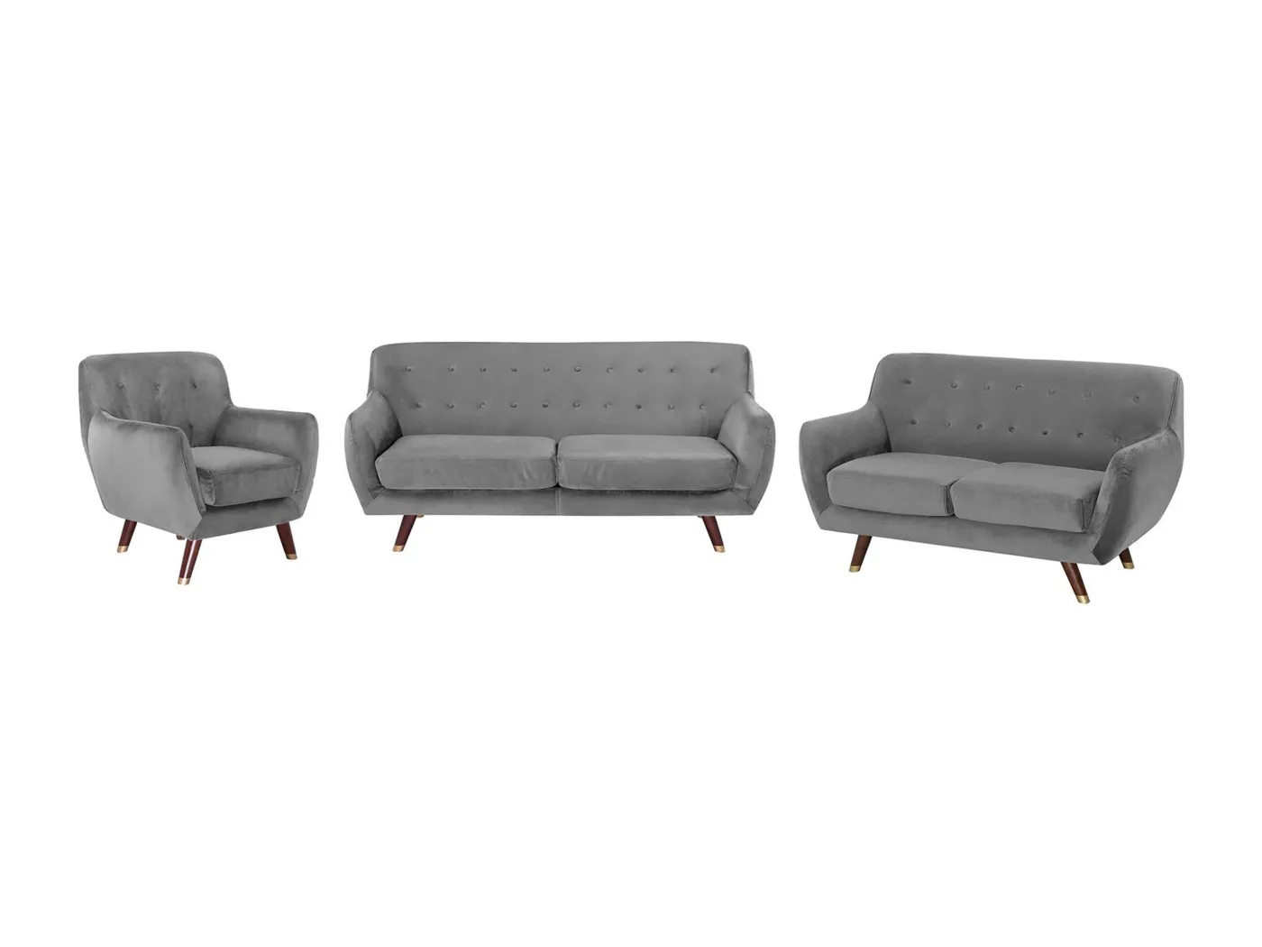 Modernes Sofa Set mit Sessel aus Samtstoff in Grau Bodo