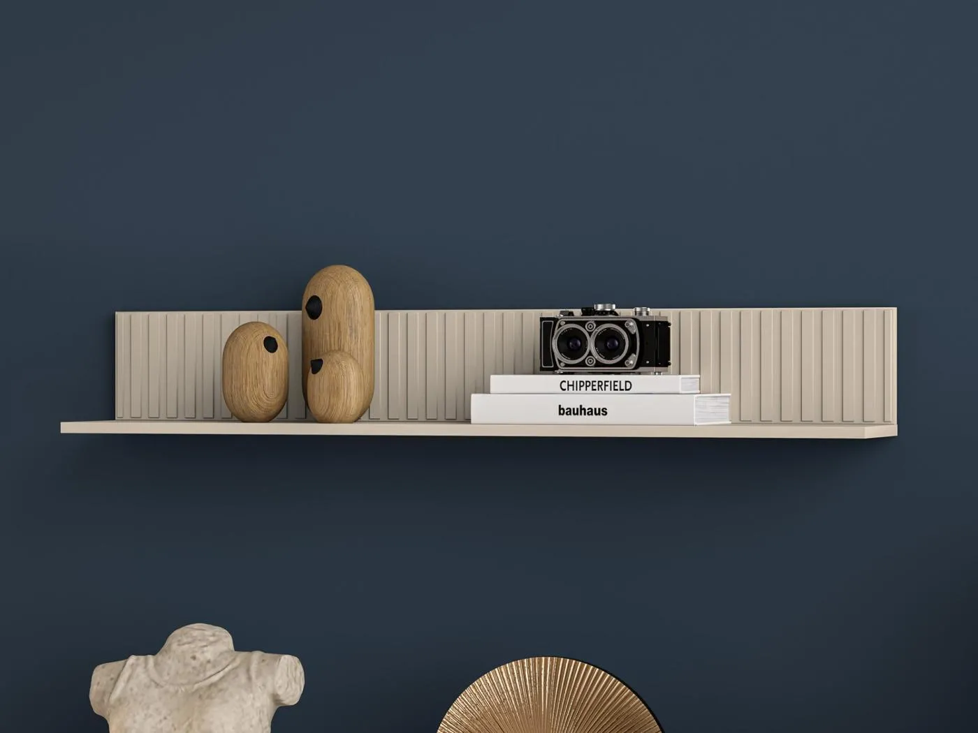 Wandregal mit dekorativen Lamellen - Beige - 120 cm - CALETTO