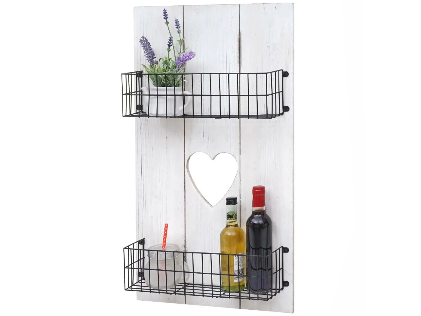 Wandregal MCW-D42 Massivholz Shabby, Weiß shabby, 70x40x10cm