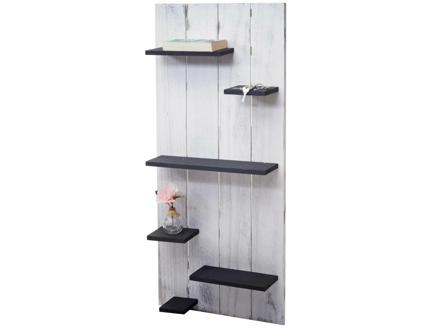 Wandregal MCW-C65, Weiß/dunkelgrau shabby