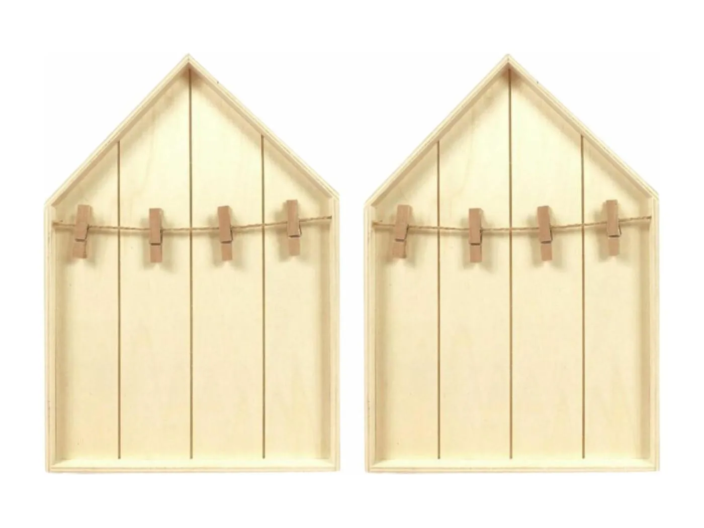 2 Hausregale aus Holz mit Wäscheklammern 19 x 28 cm